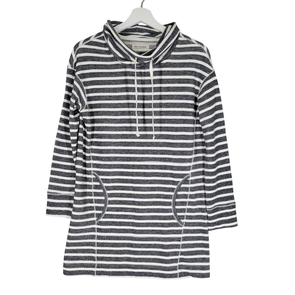 Max Studio Weekend Tunic Sweatshirt Dress Womens Small Grey White Striped
